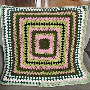 Handmade Crochet Blanket - Green and Pink Baby Crib Bed Rocking-chair Cozy Warm